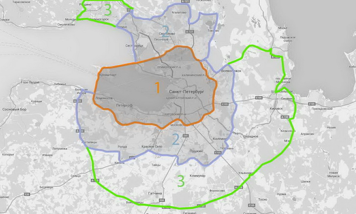 Зоны доставки по Санкт-Петербургу